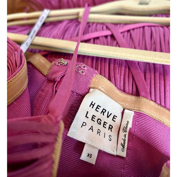 Herve Leger XS Pink Fringe Bandage Dress Midi Holiday $1650 - Picture 5 of 8